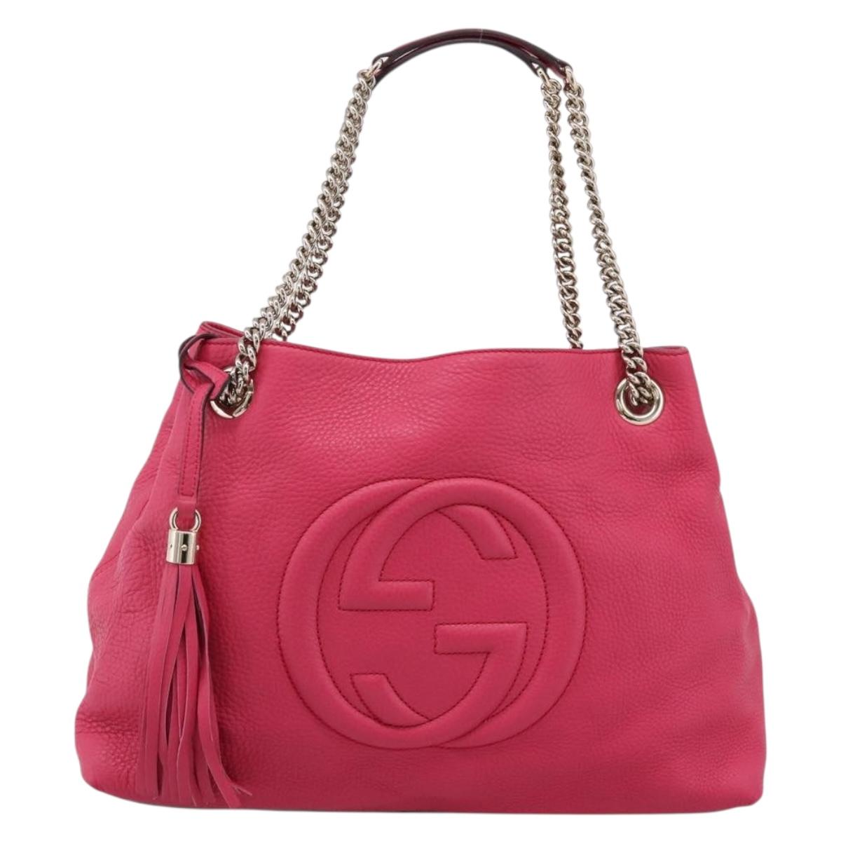 GUCCI Interlocking Soho Chain Tote Bag Leather Pink Gold 308982 Auth ep16700V