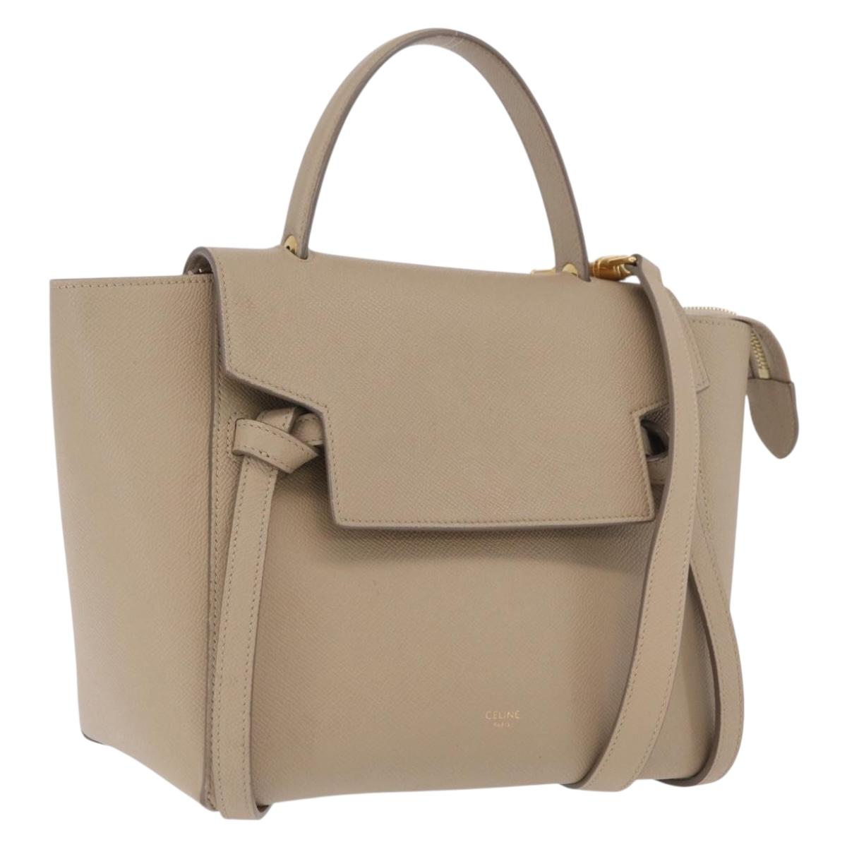 CELINE Belt Bag Hand Bag Leather 2way Beige Gold Tone Auth ep16703V