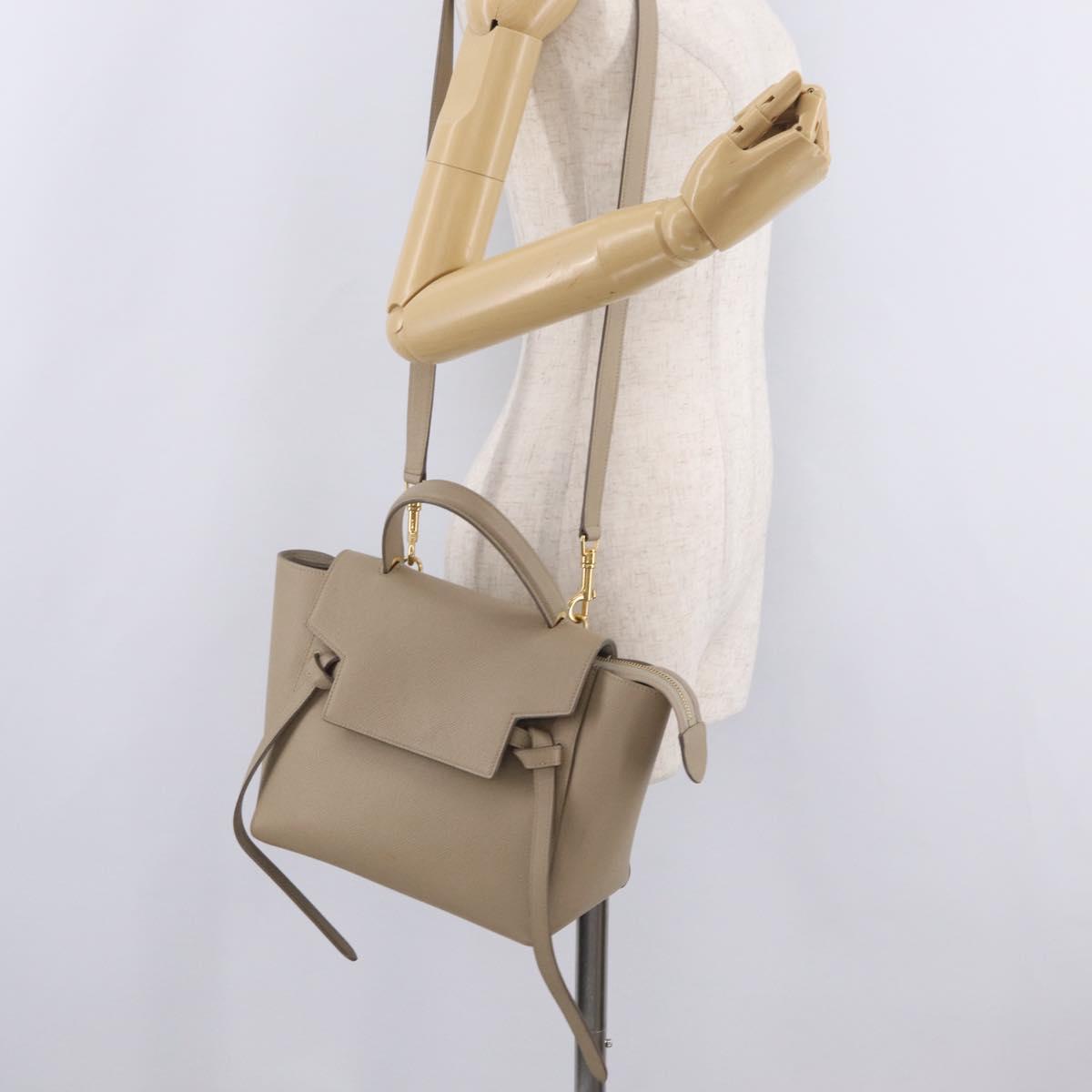 CELINE Belt Bag Hand Bag Leather 2way Beige Gold Tone Auth ep16703V