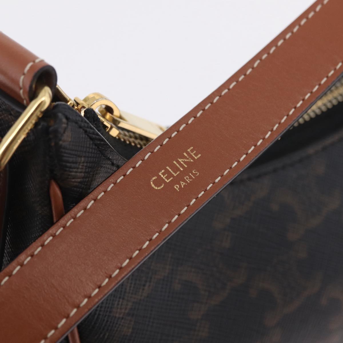 CELINE Triomphe Ava Shoulder Bag PVC Leather Black Gold Tone Auth ep16705SAM