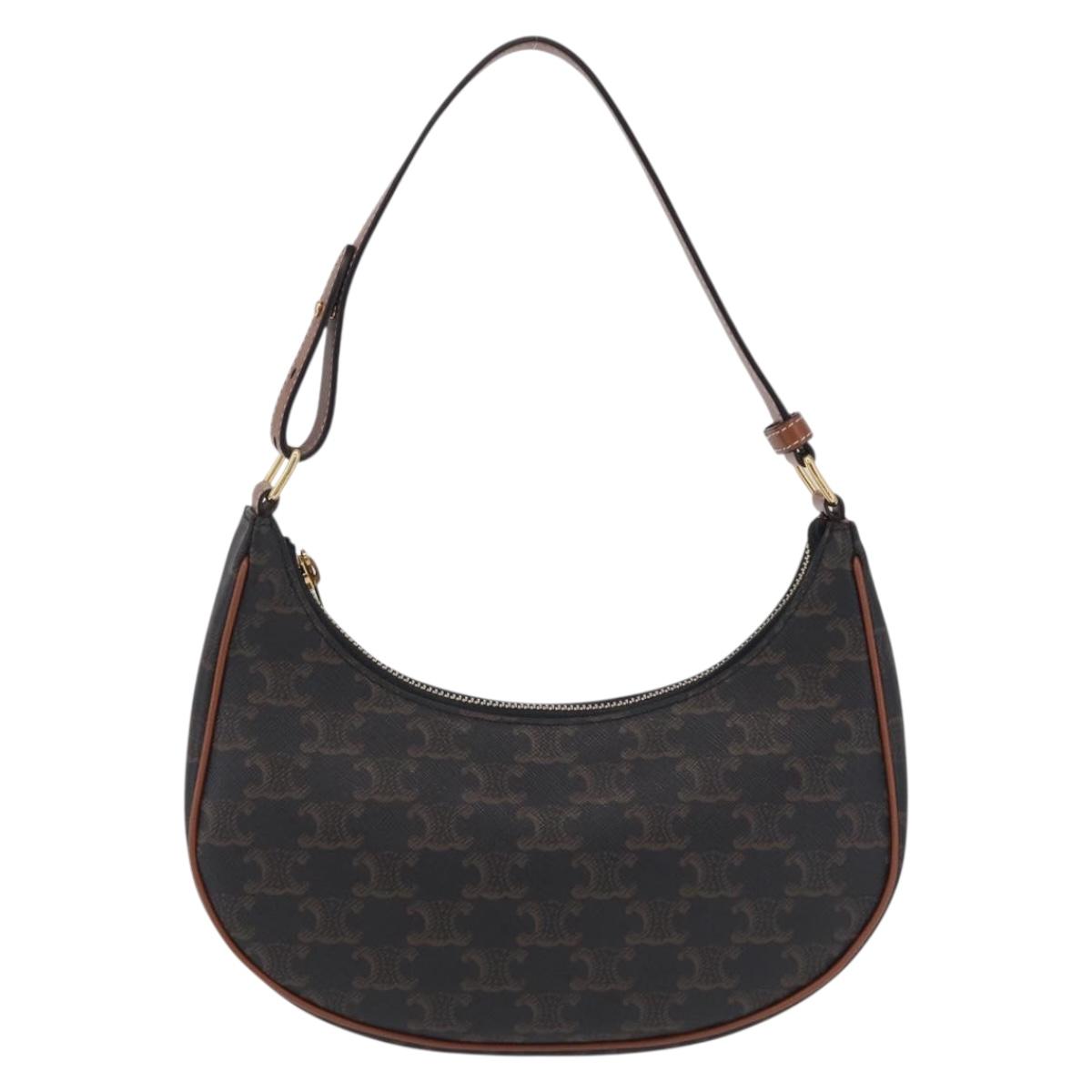 CELINE Triomphe Ava Shoulder Bag PVC Leather Black Gold Tone Auth ep16705SAM