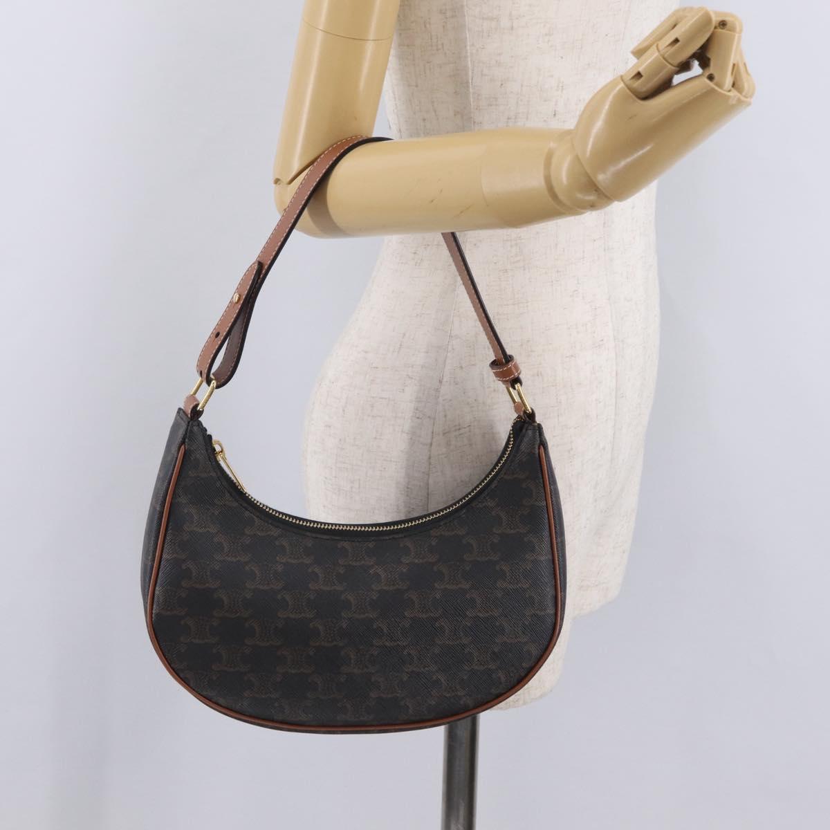 CELINE Triomphe Ava Shoulder Bag PVC Leather Black Gold Tone Auth ep16705SAM