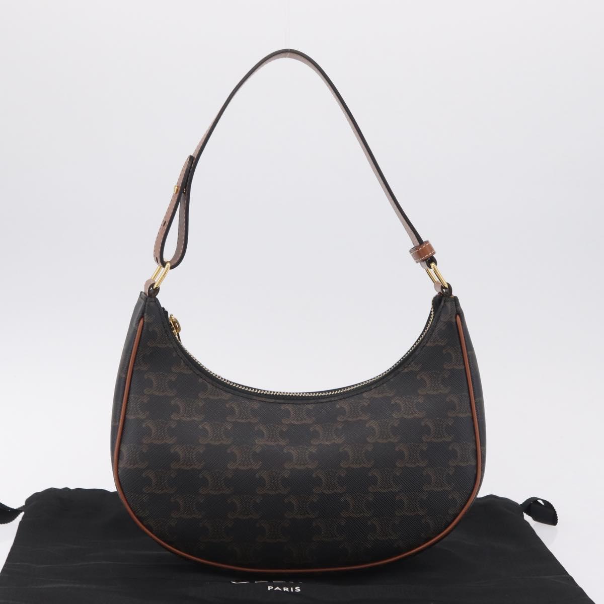 CELINE Triomphe Ava Shoulder Bag PVC Leather Black Gold Tone Auth ep16705SAM