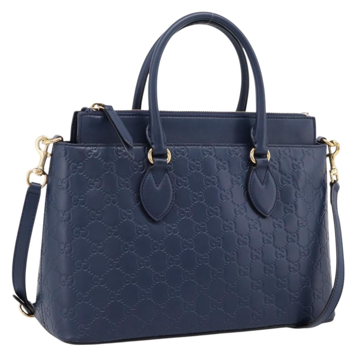 GUCCI GuccissimaGG Hand Bag Leather 2way Navy Gold Tone 409534 Auth ep16714V