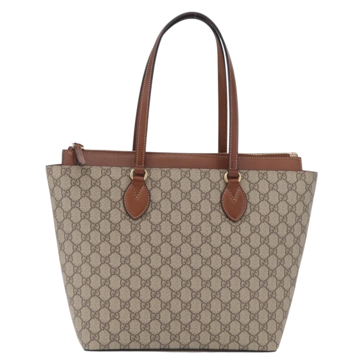 GUCCI GG Supreme Tote Bag PVC Beige Gold Tone 415721 Auth ep16718M