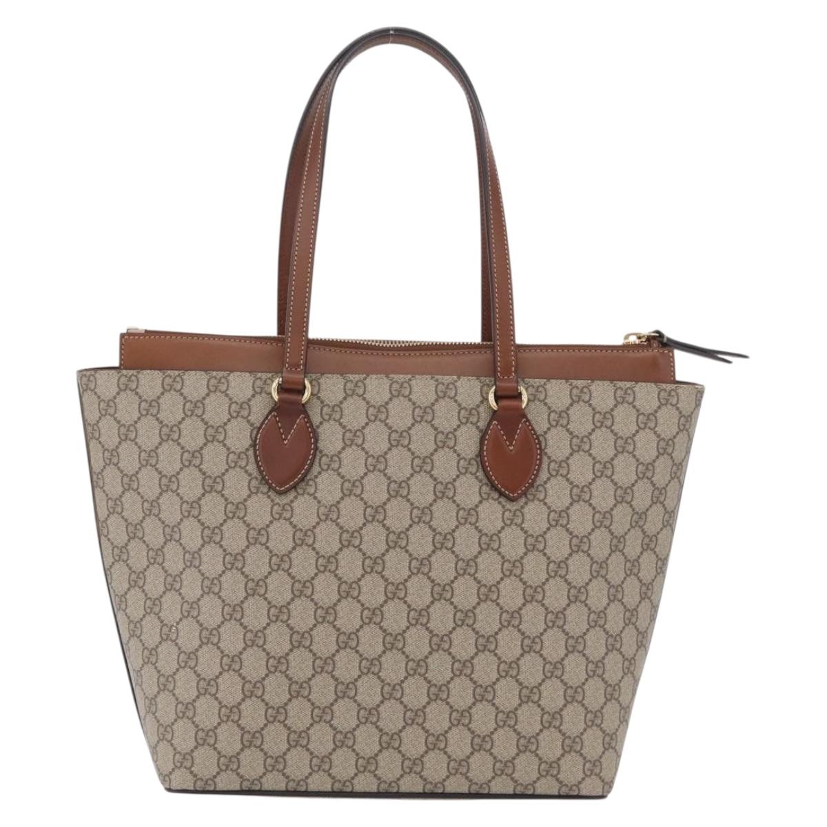 GUCCI GG Supreme Tote Bag PVC Beige Gold Tone 415721 Auth ep16718M