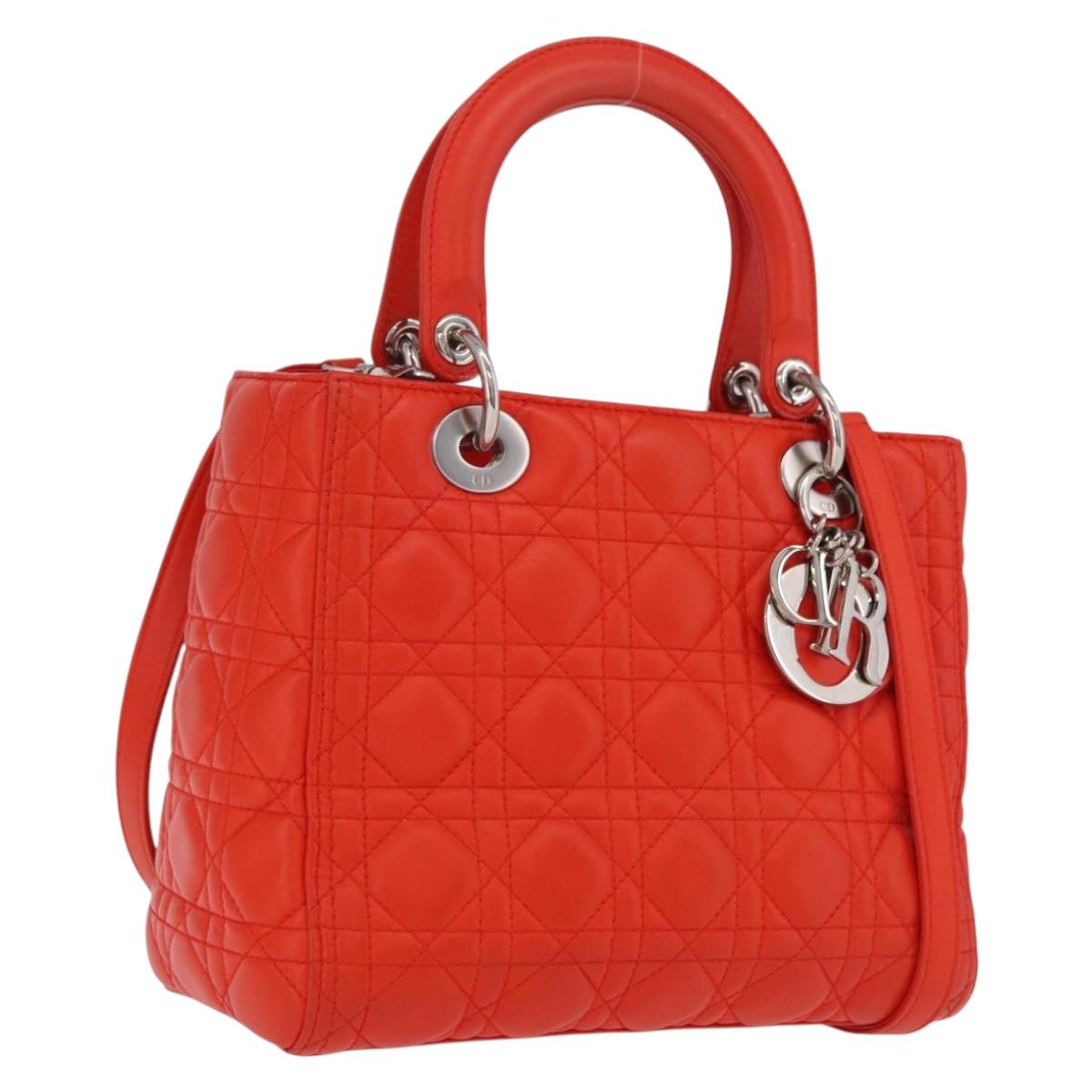Christian Dior Lady Dior Canage Hand Bag Leather 2way Red Silver Auth ep16721V