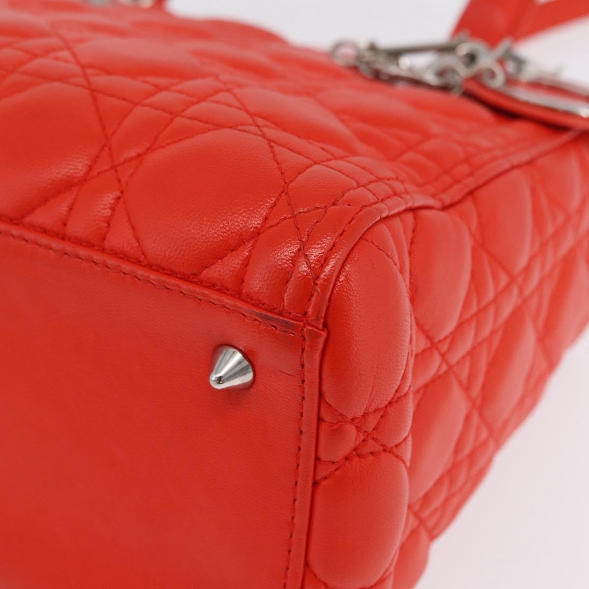 Christian Dior Lady Dior Canage Hand Bag Leather 2way Red Silver Auth ep16721V