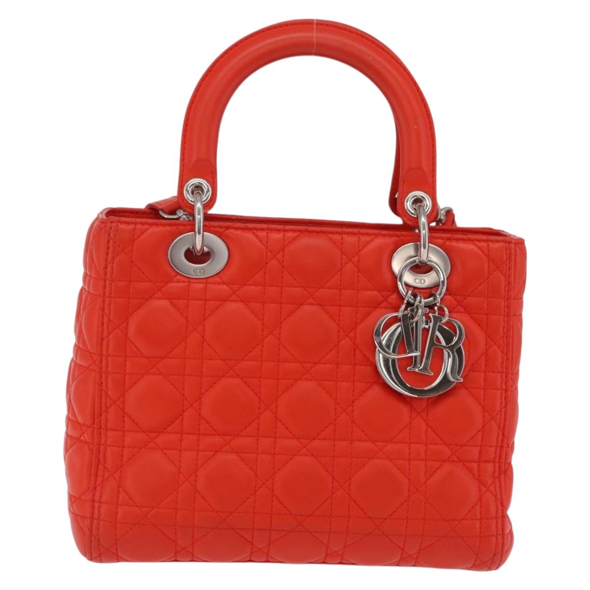 Christian Dior Lady Dior Canage Hand Bag Leather 2way Red Silver Auth ep16721V