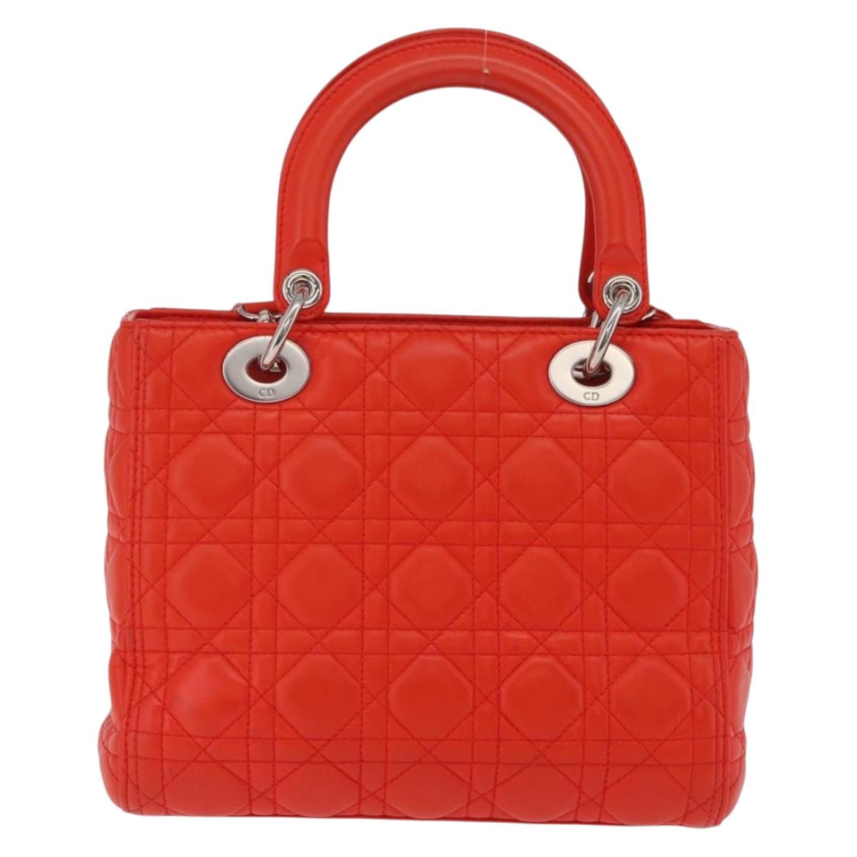 Christian Dior Lady Dior Canage Hand Bag Leather 2way Red Silver Auth ep16721V