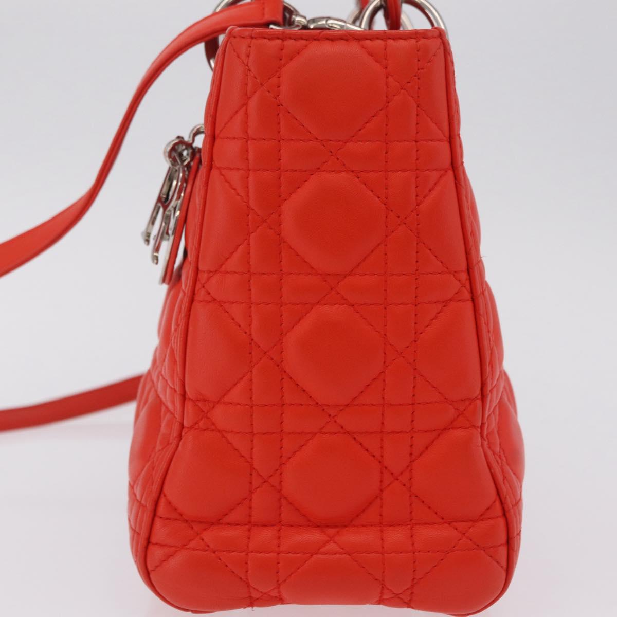 Christian Dior Lady Dior Canage Hand Bag Leather 2way Red Silver Auth ep16721V