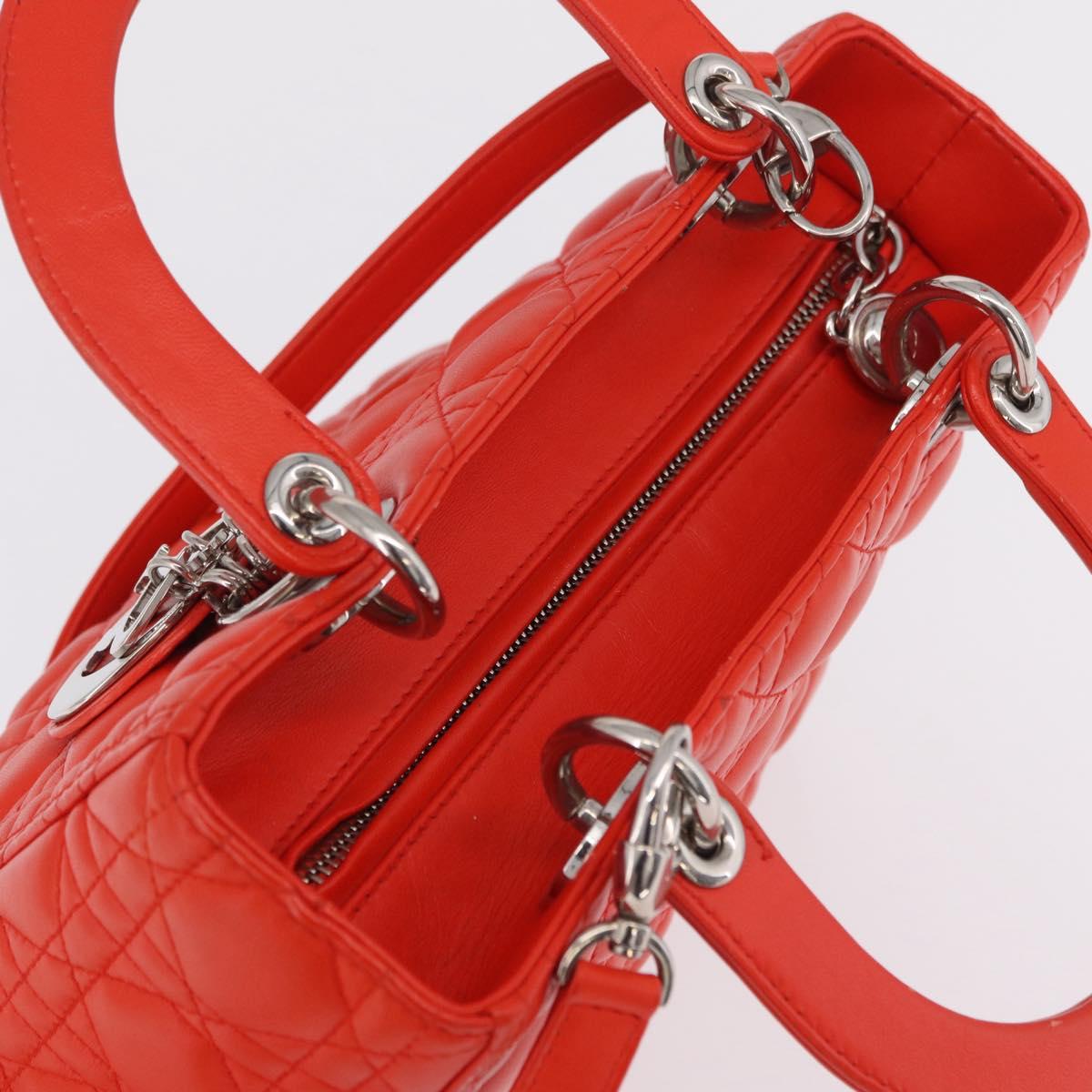 Christian Dior Lady Dior Canage Hand Bag Leather 2way Red Silver Auth ep16721V