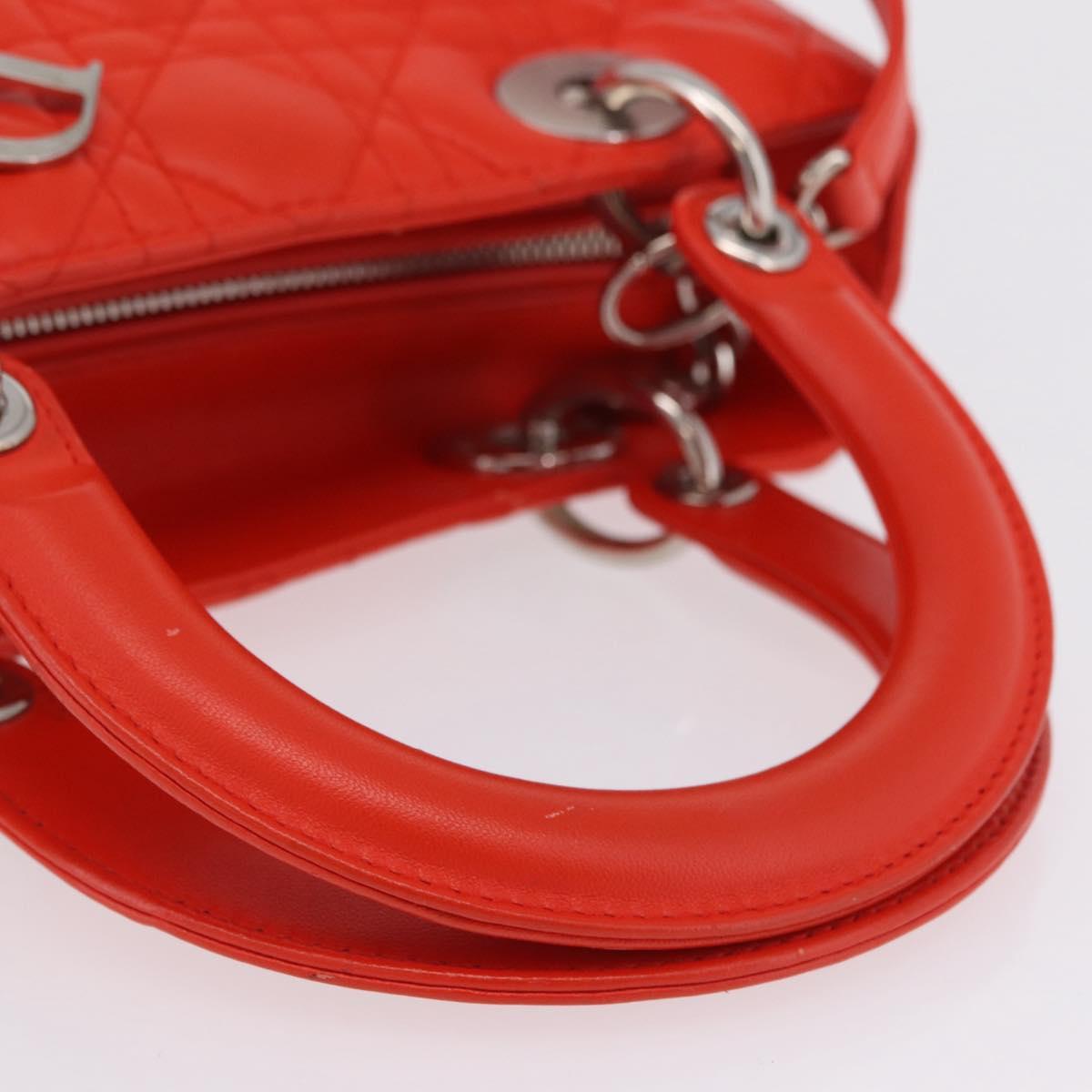 Christian Dior Lady Dior Canage Hand Bag Leather 2way Red Silver Auth ep16721V