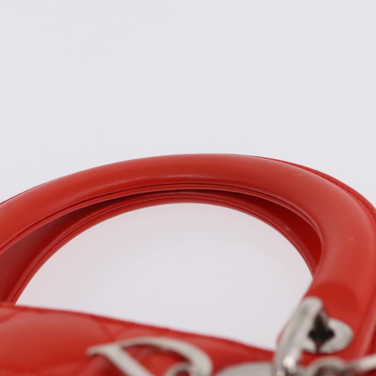 Christian Dior Lady Dior Canage Hand Bag Leather 2way Red Silver Auth ep16721V