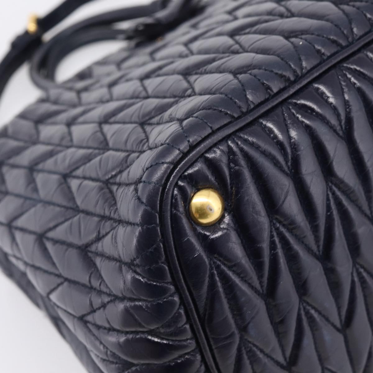 Miu Miu Hand Bag Leather 2way Navy Gold Tone Auth ep16722V