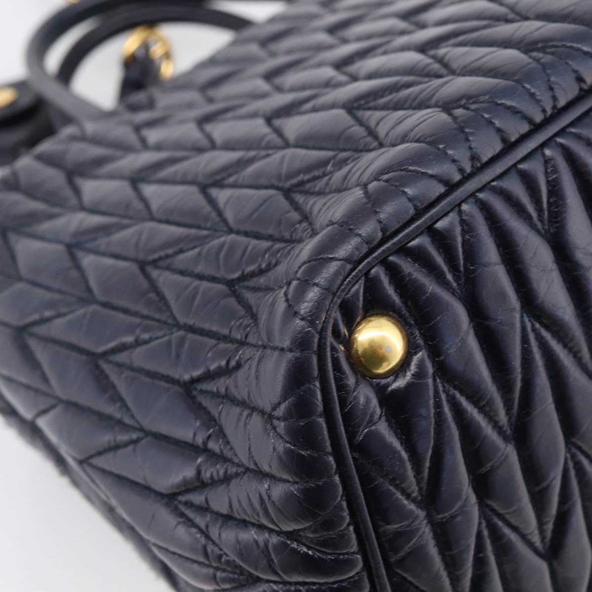 Miu Miu Hand Bag Leather 2way Navy Gold Tone Auth ep16722V