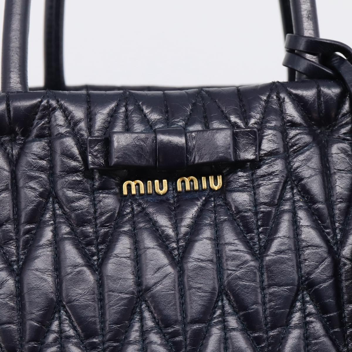Miu Miu Hand Bag Leather 2way Navy Gold Tone Auth ep16722V