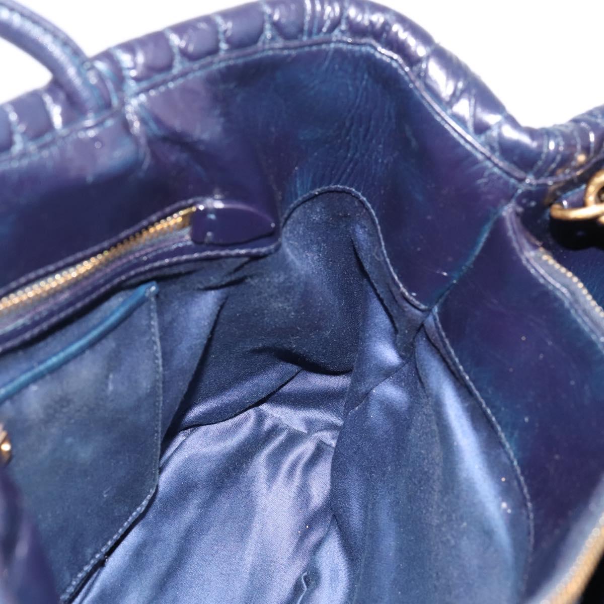 Miu Miu Hand Bag Leather 2way Navy Gold Tone Auth ep16722V