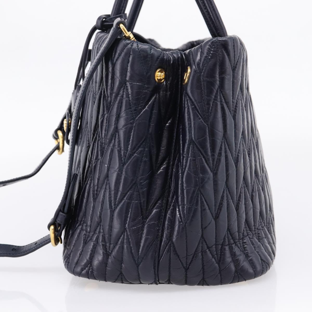 Miu Miu Hand Bag Leather 2way Navy Gold Tone Auth ep16722V