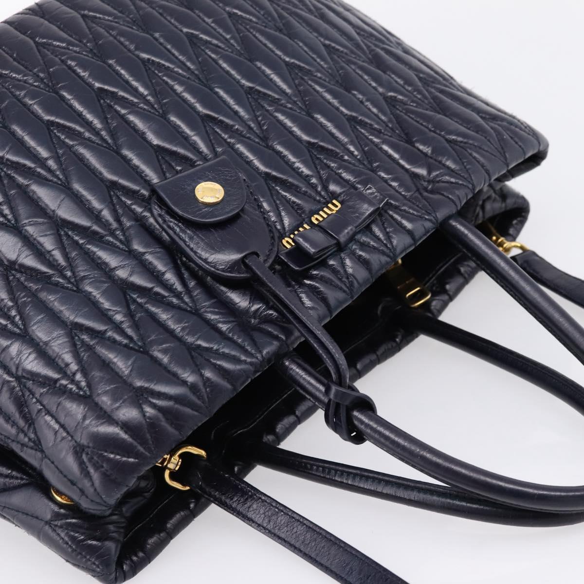 Miu Miu Hand Bag Leather 2way Navy Gold Tone Auth ep16722V