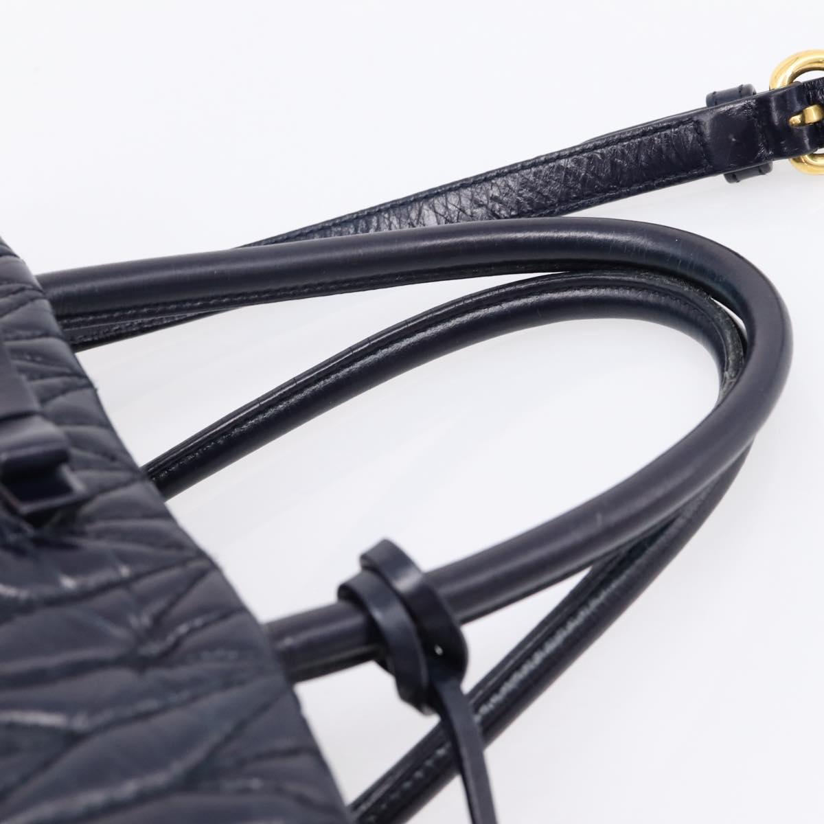 Miu Miu Hand Bag Leather 2way Navy Gold Tone Auth ep16722V