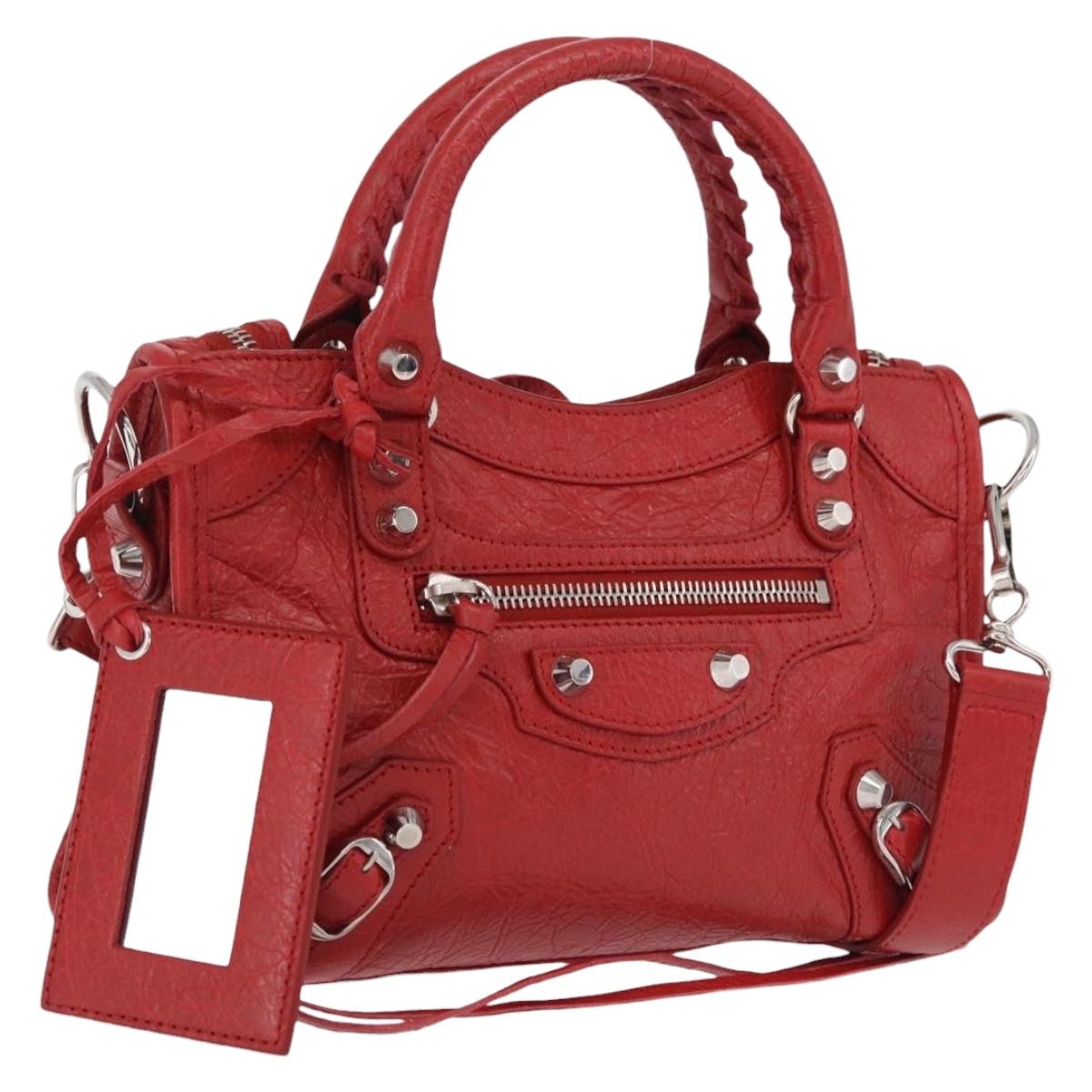 Balenciaga Classic Mini City Hand Bag Leather 2way Red 300295 Auth ep16728M