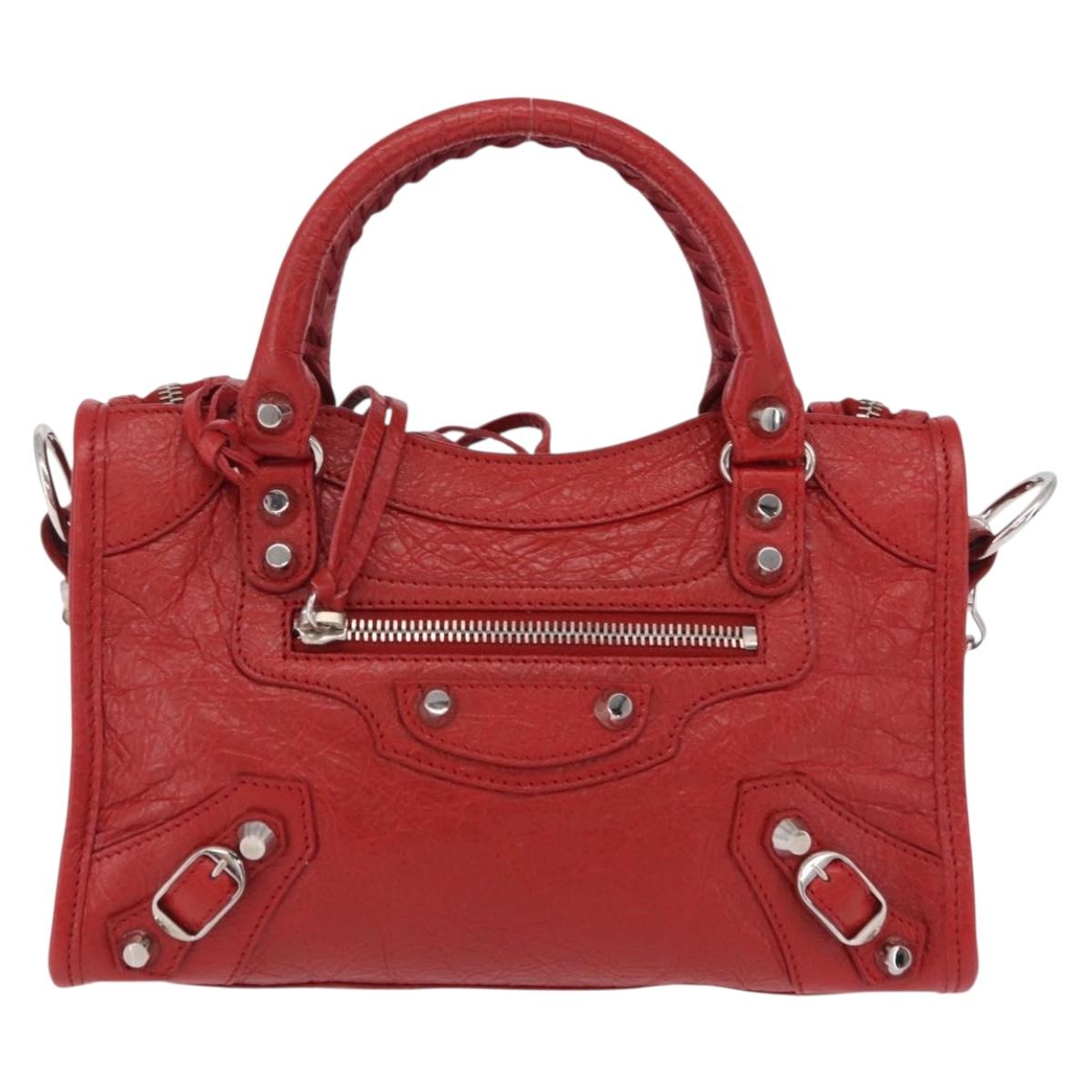 Balenciaga Classic Mini City Hand Bag Leather 2way Red 300295 Auth ep16728M