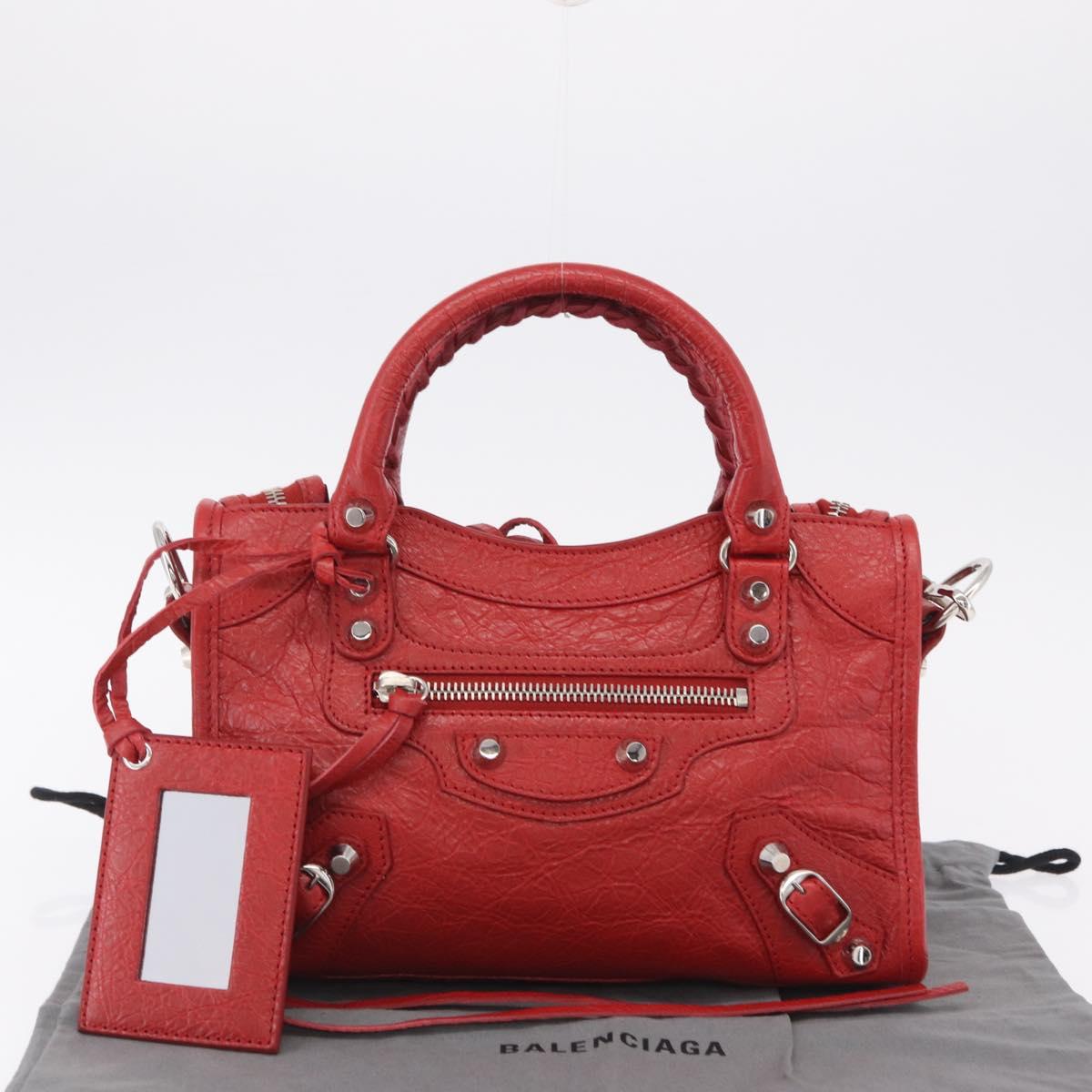 Balenciaga Classic Mini City Hand Bag Leather 2way Red 300295 Auth ep16728M