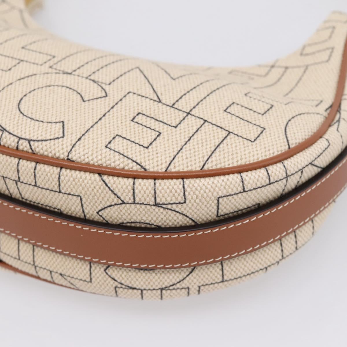 CELINE Medium Ava Shoulder Bag Canvas Beige Gold Tone Auth ep16729M