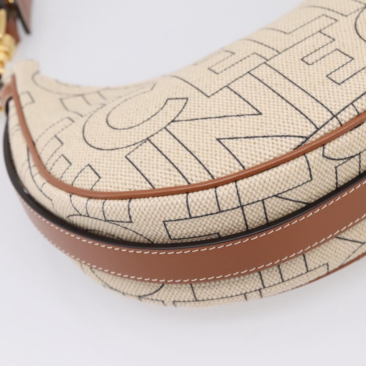 CELINE Medium Ava Shoulder Bag Canvas Beige Gold Tone Auth ep16729M