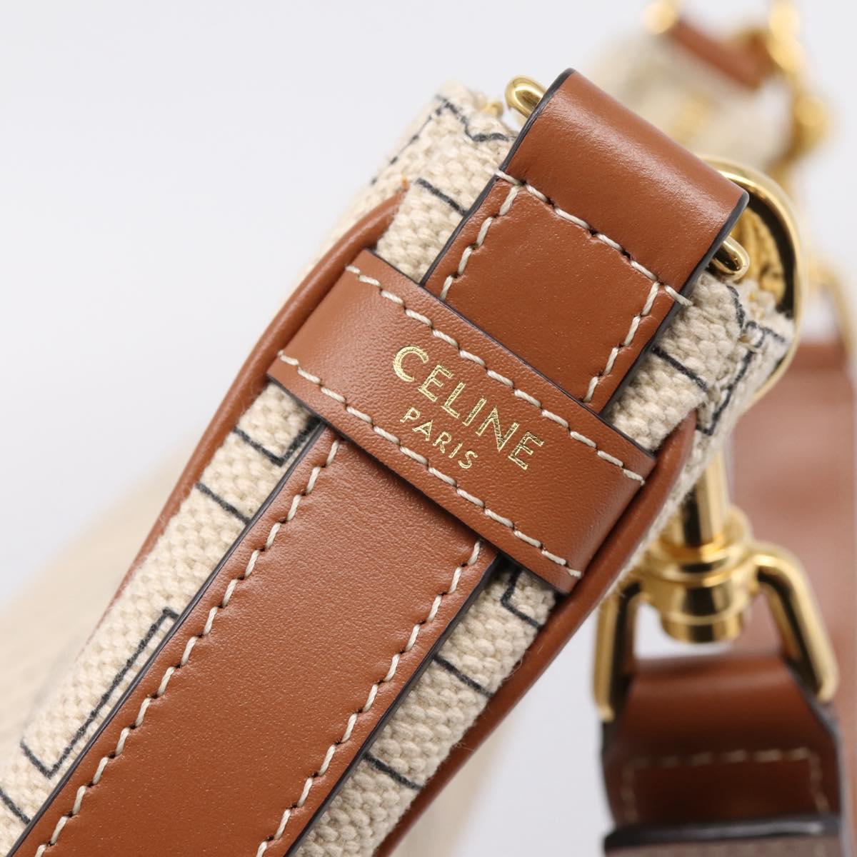 CELINE Medium Ava Shoulder Bag Canvas Beige Gold Tone Auth ep16729M