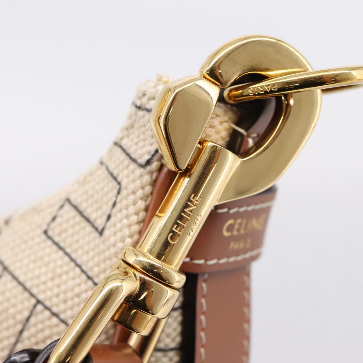 CELINE Medium Ava Shoulder Bag Canvas Beige Gold Tone Auth ep16729M