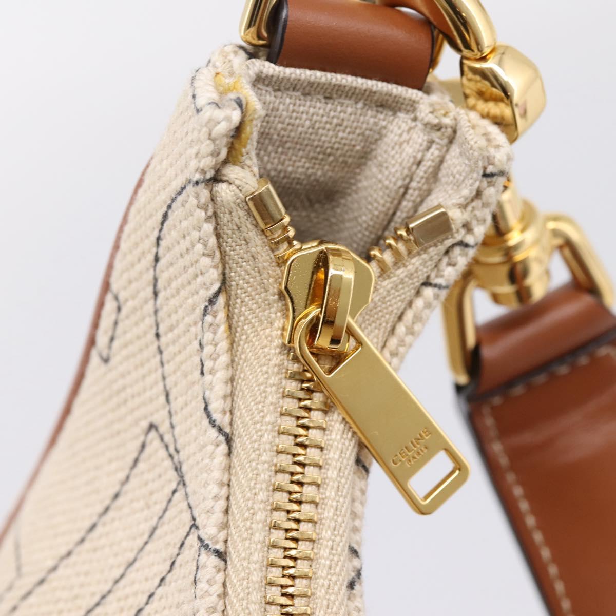 CELINE Medium Ava Shoulder Bag Canvas Beige Gold Tone Auth ep16729M