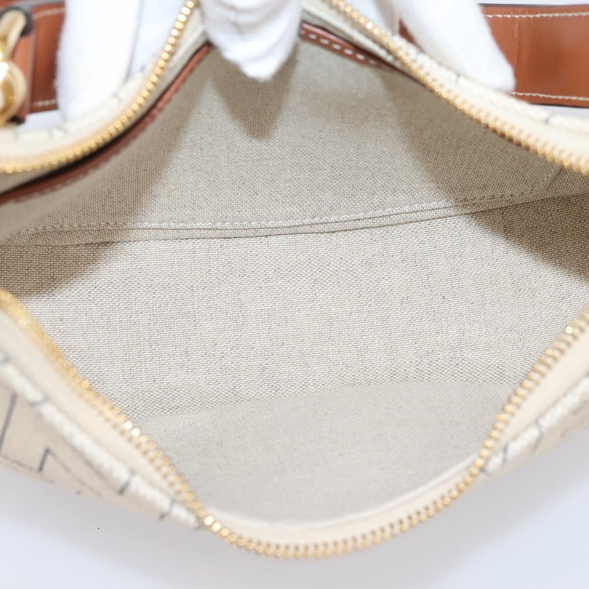 CELINE Medium Ava Shoulder Bag Canvas Beige Gold Tone Auth ep16729M