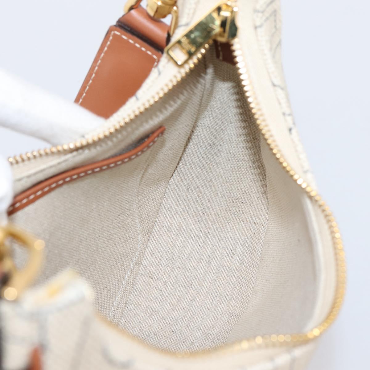 CELINE Medium Ava Shoulder Bag Canvas Beige Gold Tone Auth ep16729M