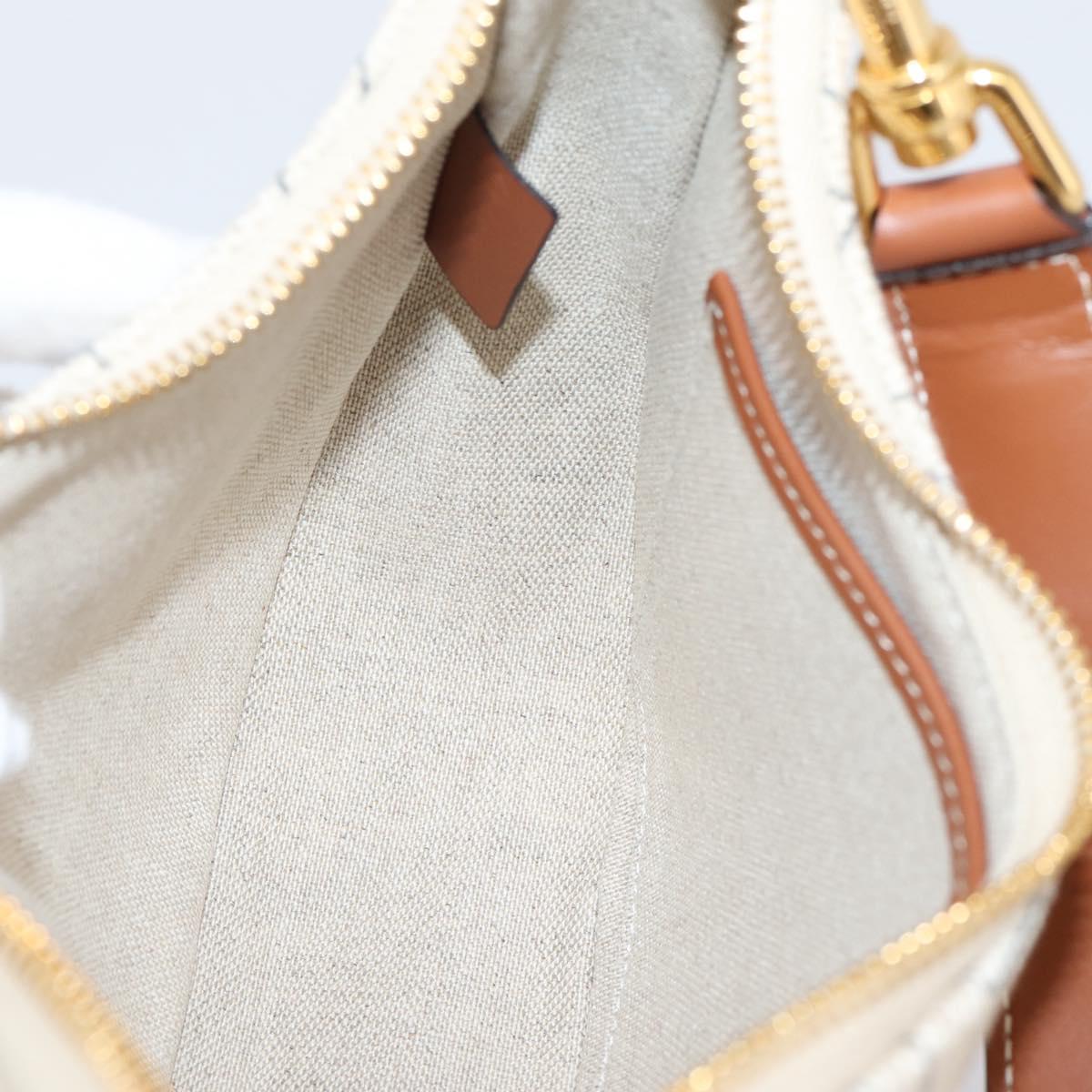 CELINE Medium Ava Shoulder Bag Canvas Beige Gold Tone Auth ep16729M