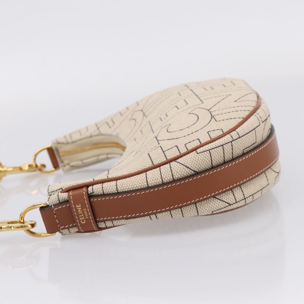 CELINE Medium Ava Shoulder Bag Canvas Beige Gold Tone Auth ep16729M