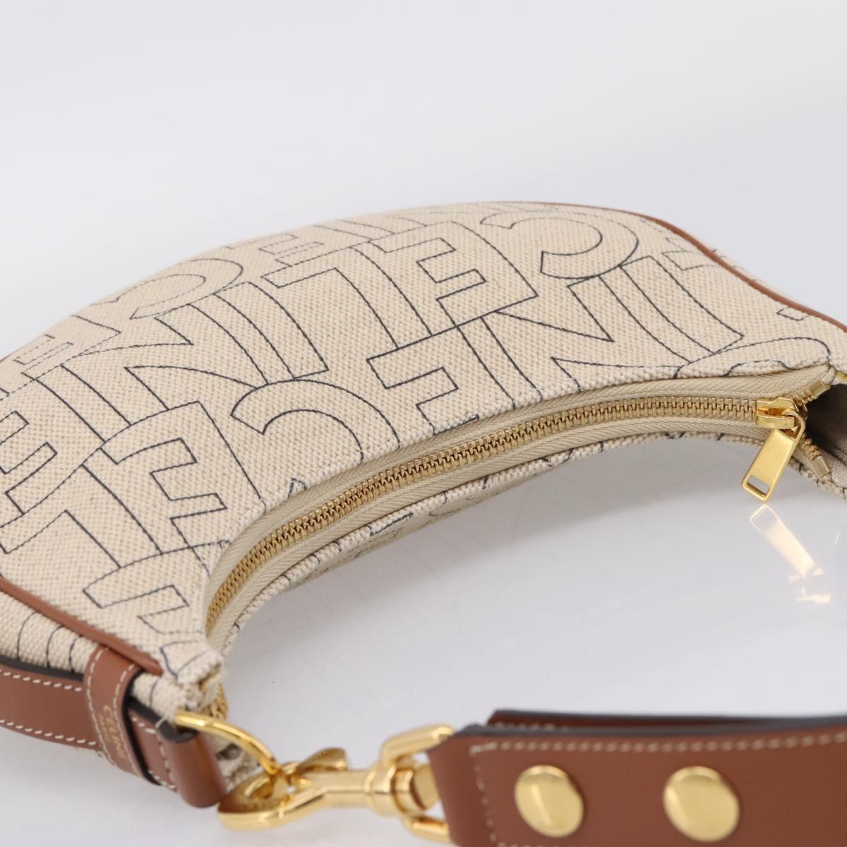 CELINE Medium Ava Shoulder Bag Canvas Beige Gold Tone Auth ep16729M