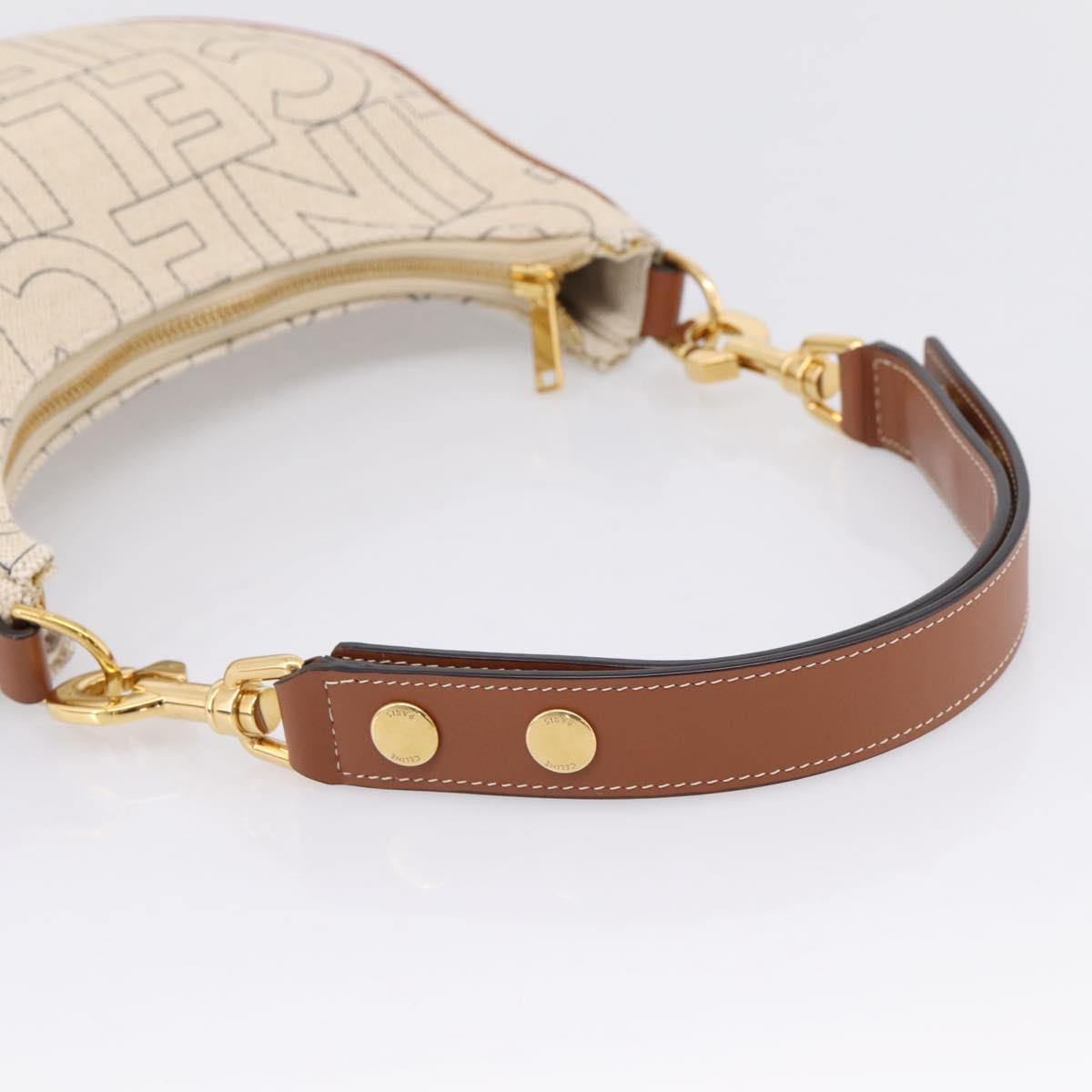 CELINE Medium Ava Shoulder Bag Canvas Beige Gold Tone Auth ep16729M