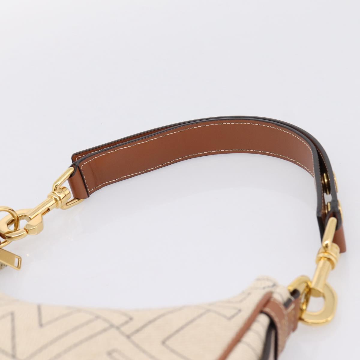 CELINE Medium Ava Shoulder Bag Canvas Beige Gold Tone Auth ep16729M