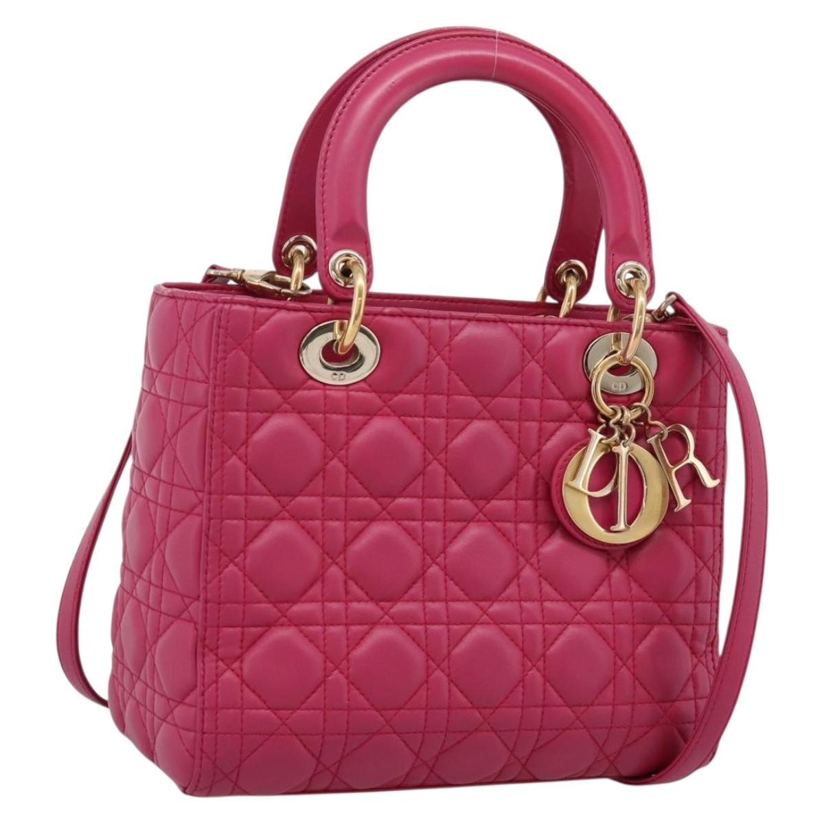 Christian Dior Lady Dior Canage Hand Bag Leather 2way Pink Gold Auth ep16732M
