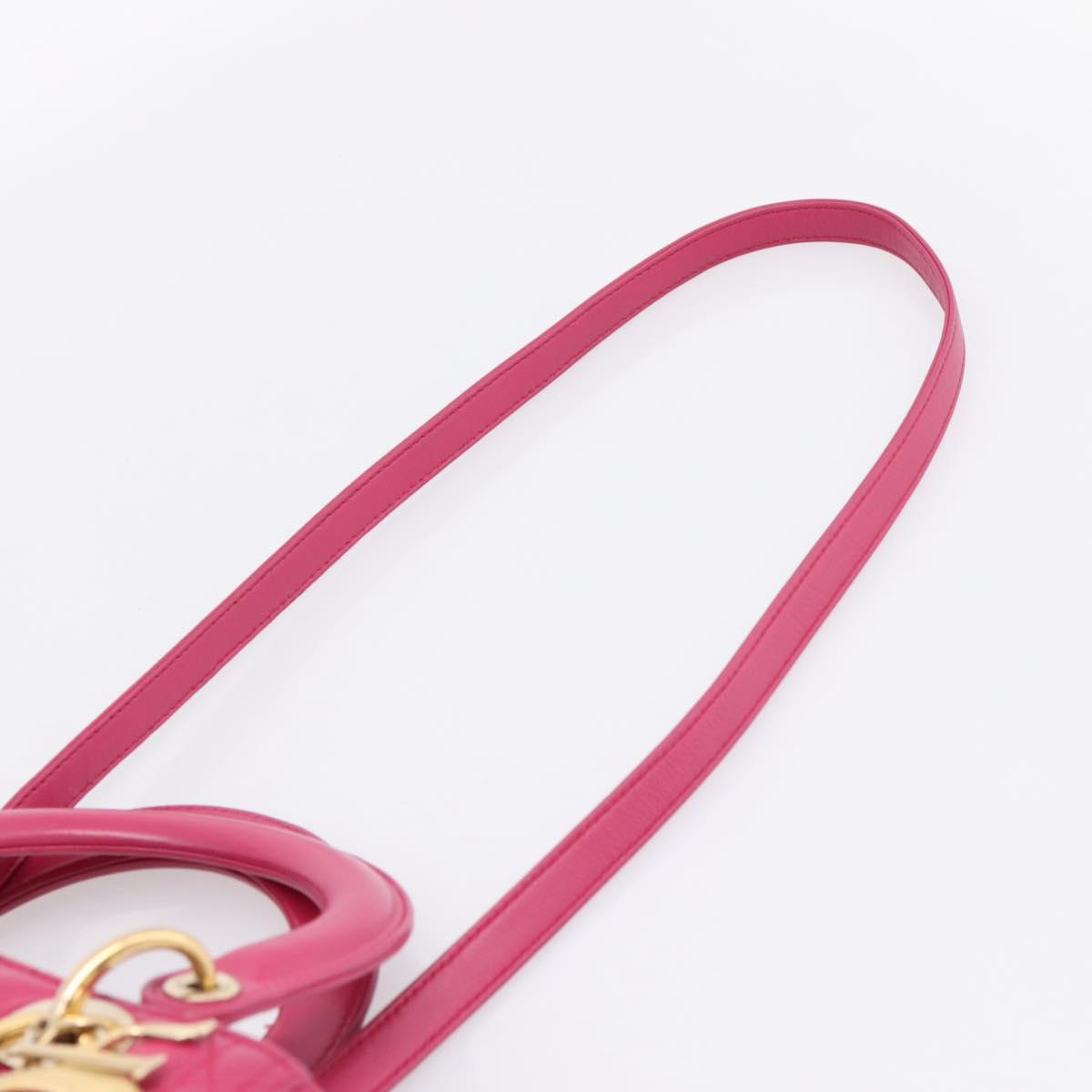 Christian Dior Lady Dior Canage Hand Bag Leather 2way Pink Gold Auth ep16732M
