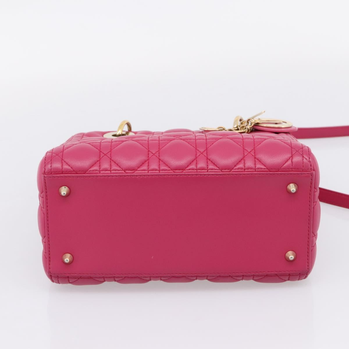 Christian Dior Lady Dior Canage Hand Bag Leather 2way Pink Gold Auth ep16732M