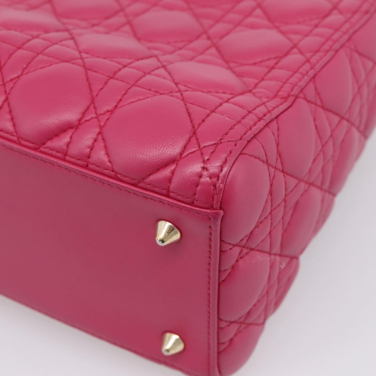 Christian Dior Lady Dior Canage Hand Bag Leather 2way Pink Gold Auth ep16732M