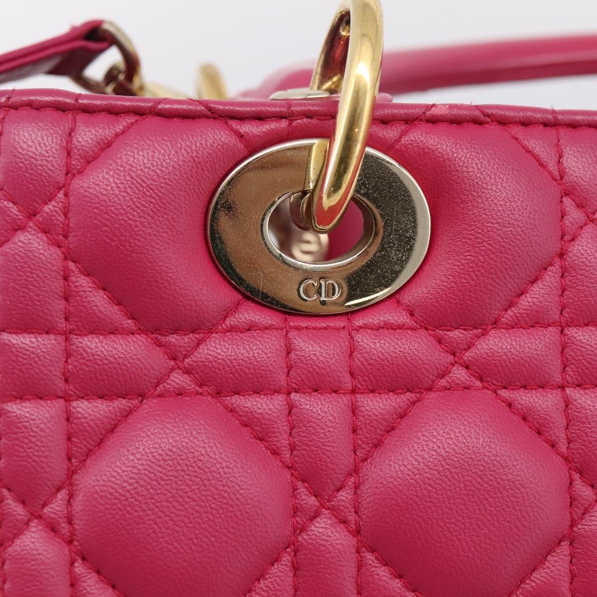 Christian Dior Lady Dior Canage Hand Bag Leather 2way Pink Gold Auth ep16732M