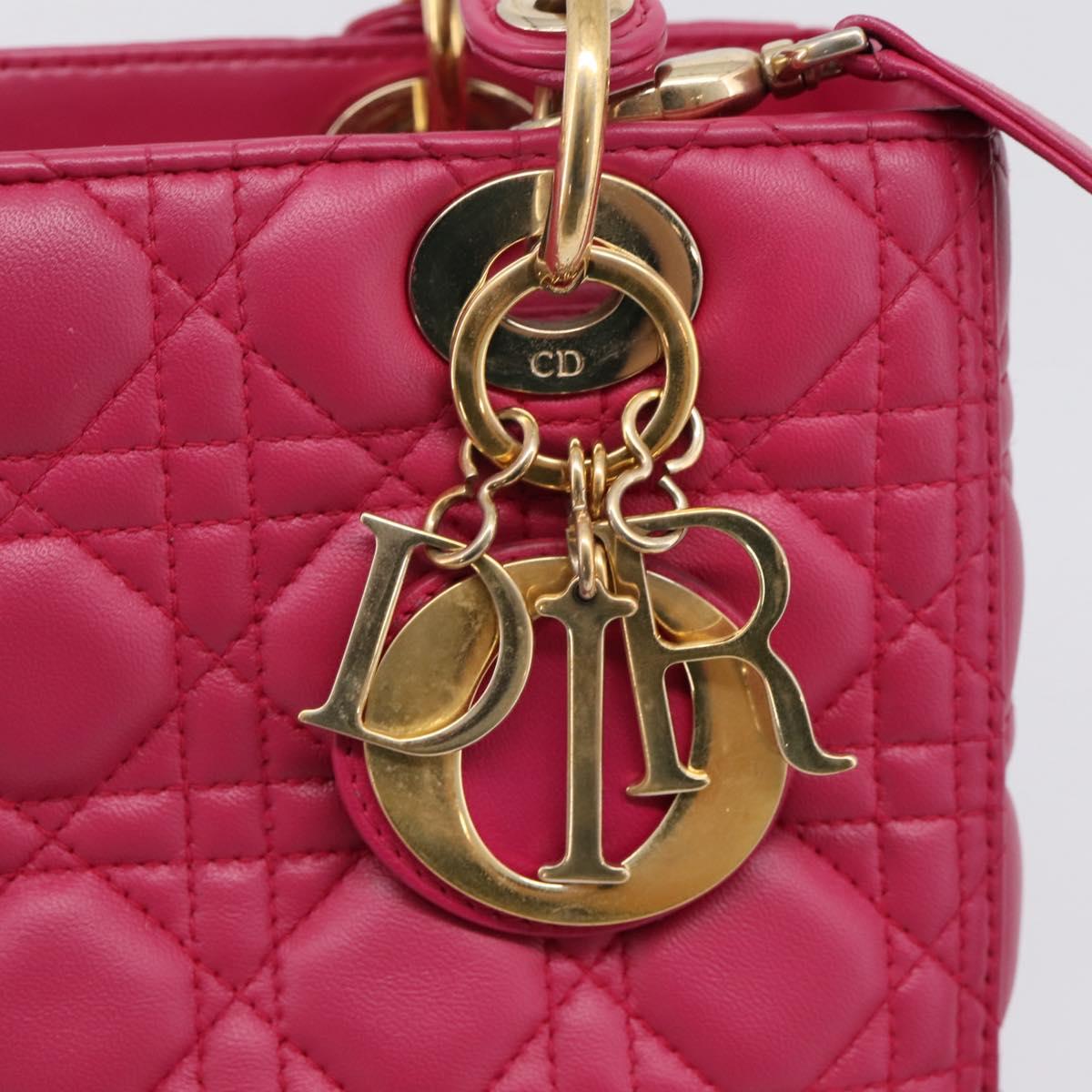 Christian Dior Lady Dior Canage Hand Bag Leather 2way Pink Gold Auth ep16732M
