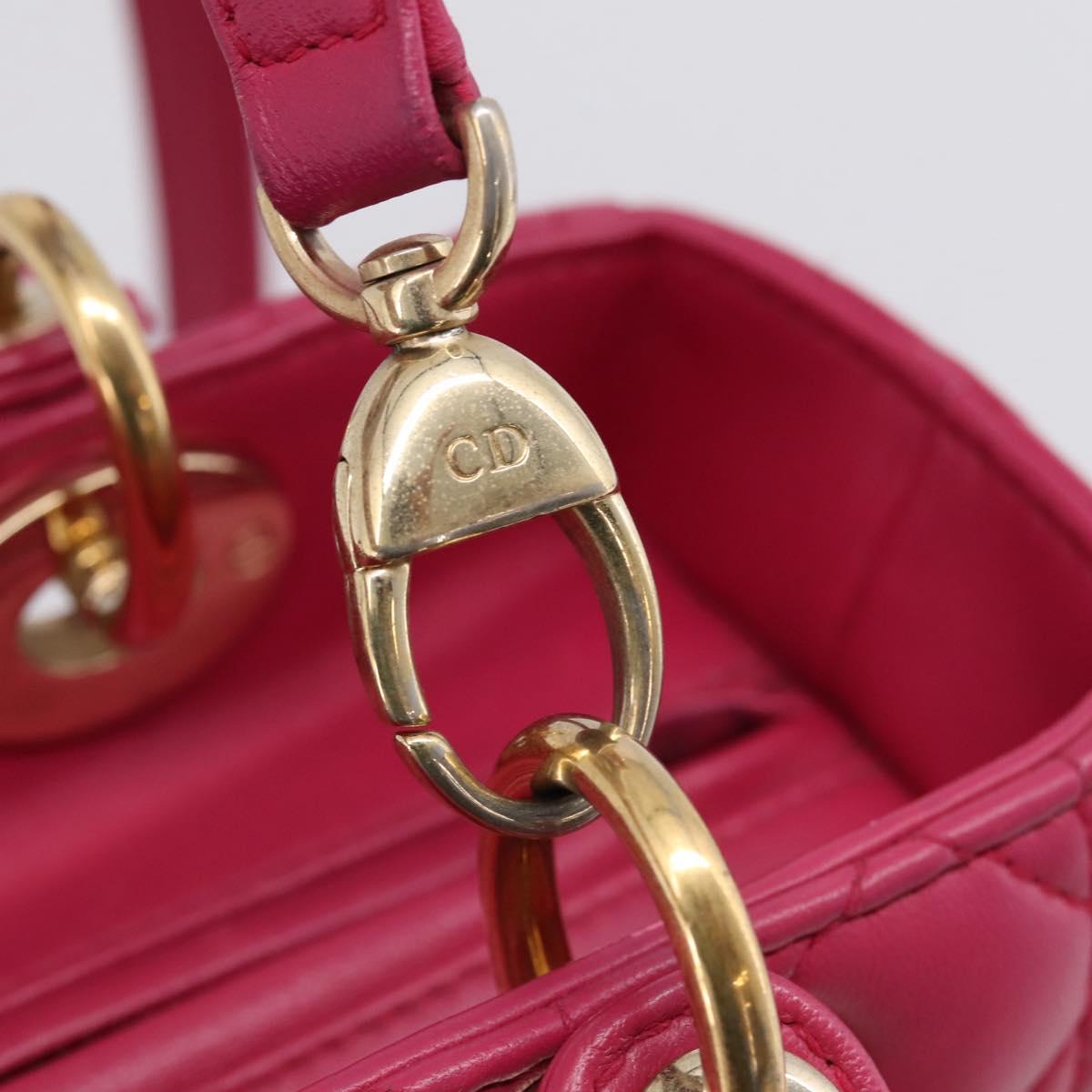 Christian Dior Lady Dior Canage Hand Bag Leather 2way Pink Gold Auth ep16732M