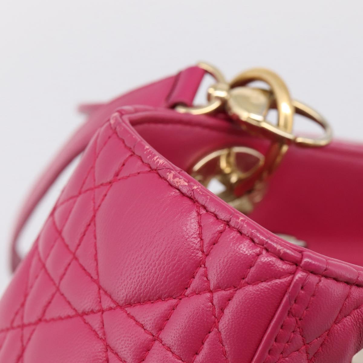 Christian Dior Lady Dior Canage Hand Bag Leather 2way Pink Gold Auth ep16732M