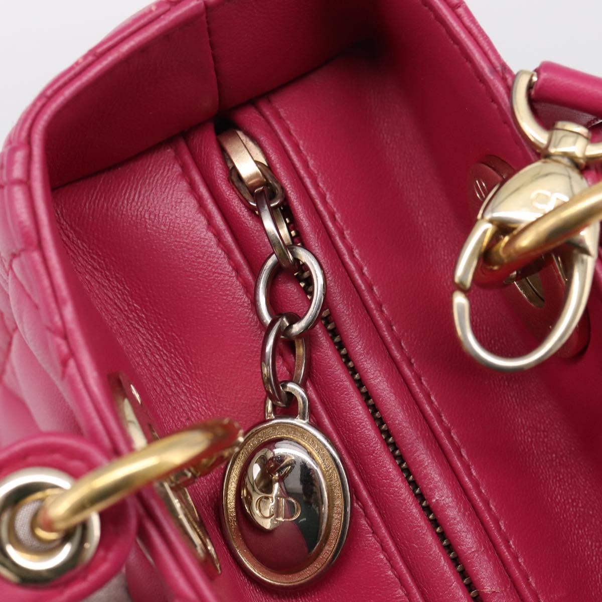Christian Dior Lady Dior Canage Hand Bag Leather 2way Pink Gold Auth ep16732M