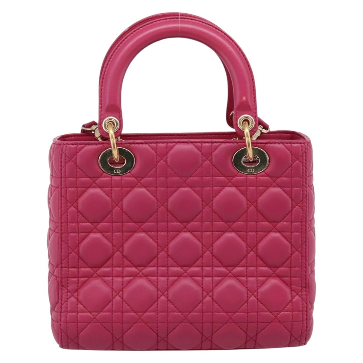 Christian Dior Lady Dior Canage Hand Bag Leather 2way Pink Gold Auth ep16732M